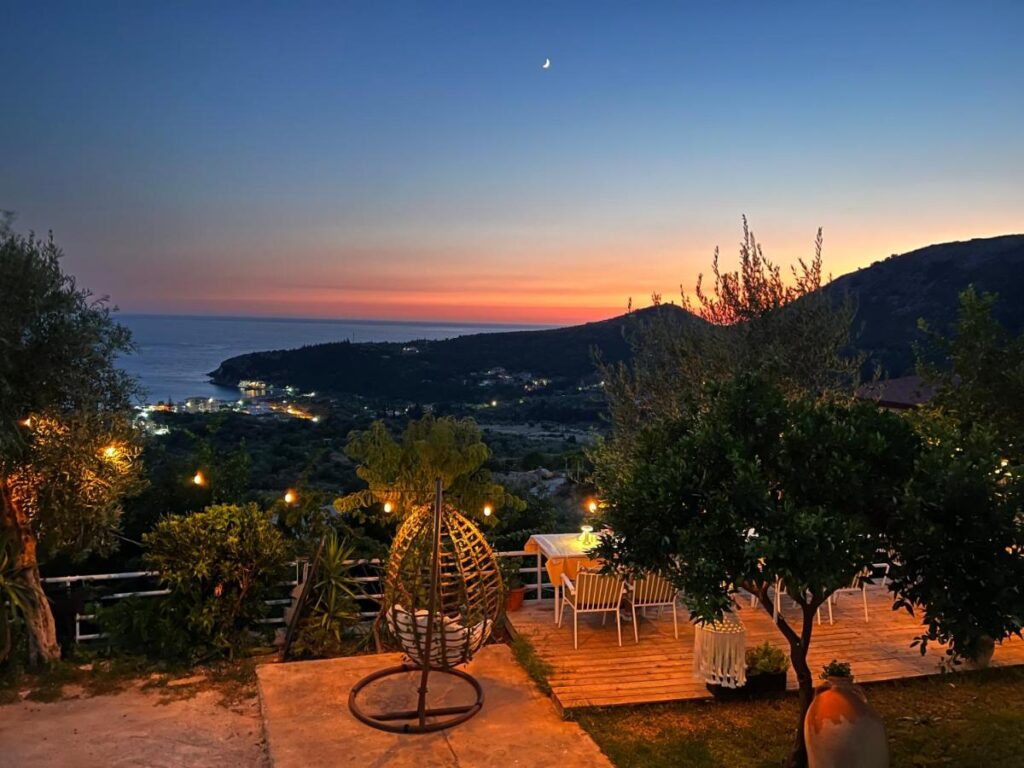 Aphrodites Garden in Himare sunset view from the terrace