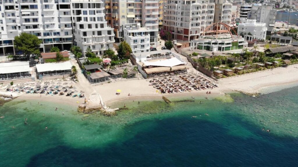 Hotel Aloha in Sarande droneview shot of the hotel