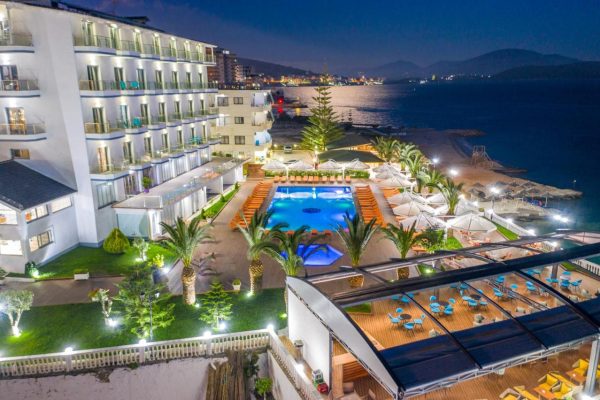 Hotel Saranda Palace in Sarande poolview of a drone shot