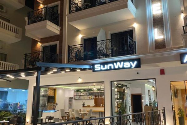 Hotel Sunway in Ksamil front entrance where you come in