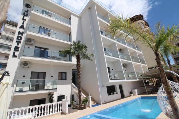 Julia Hotel in Sarande poolside view of the building