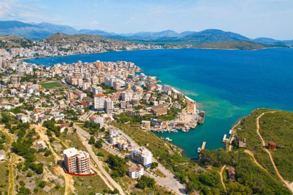 Vila Marina Apartments in Sarande droneshot view